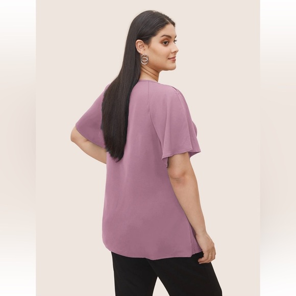 BloomChic Plus Size 3XL Plain Keyhole Knotted Front Ruffle Sleeve Blouse us22 - Picture 3 of 5